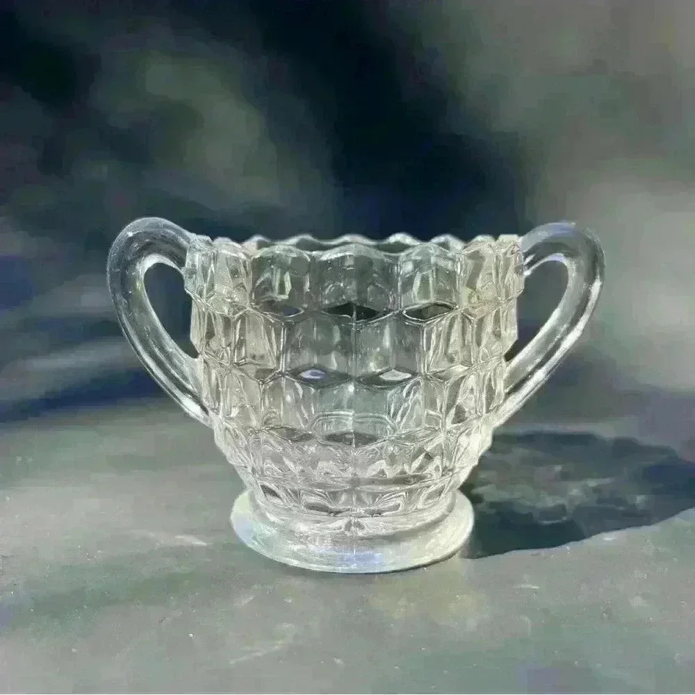 Vintage Fostoria American Clear Glass Creamer & Sugar Set
